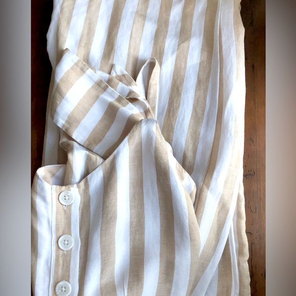 Rails Anthropologie Linen canyon stripe jumpsuit back bow cutouts NEW Re $160 XS - Picture 12 of 16